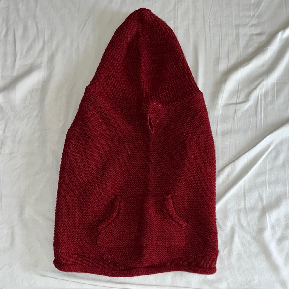 Red Knit Hooded Poncho